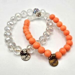 Erimish Stacking Stretch Coral & Clear Rhinestone Beaded Bracelets Set of 2
